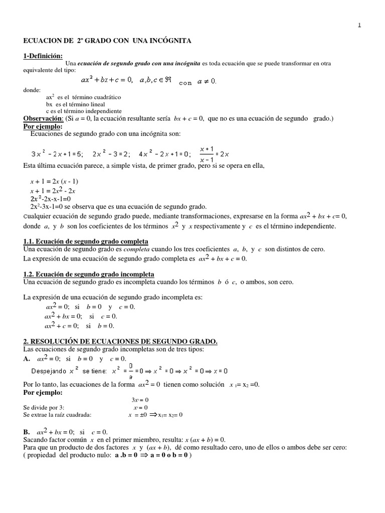 Ecuac Cuadretica Teoria Docx Ecuacion Cuadratica Ecuaciones