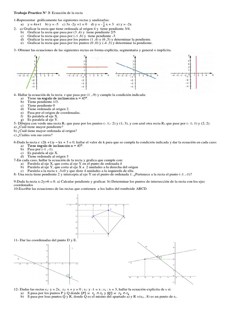 Ecuaciones y Gráficas de Rectas | PDF | Línea (geometría) | Pendiente, image size:768x1024
