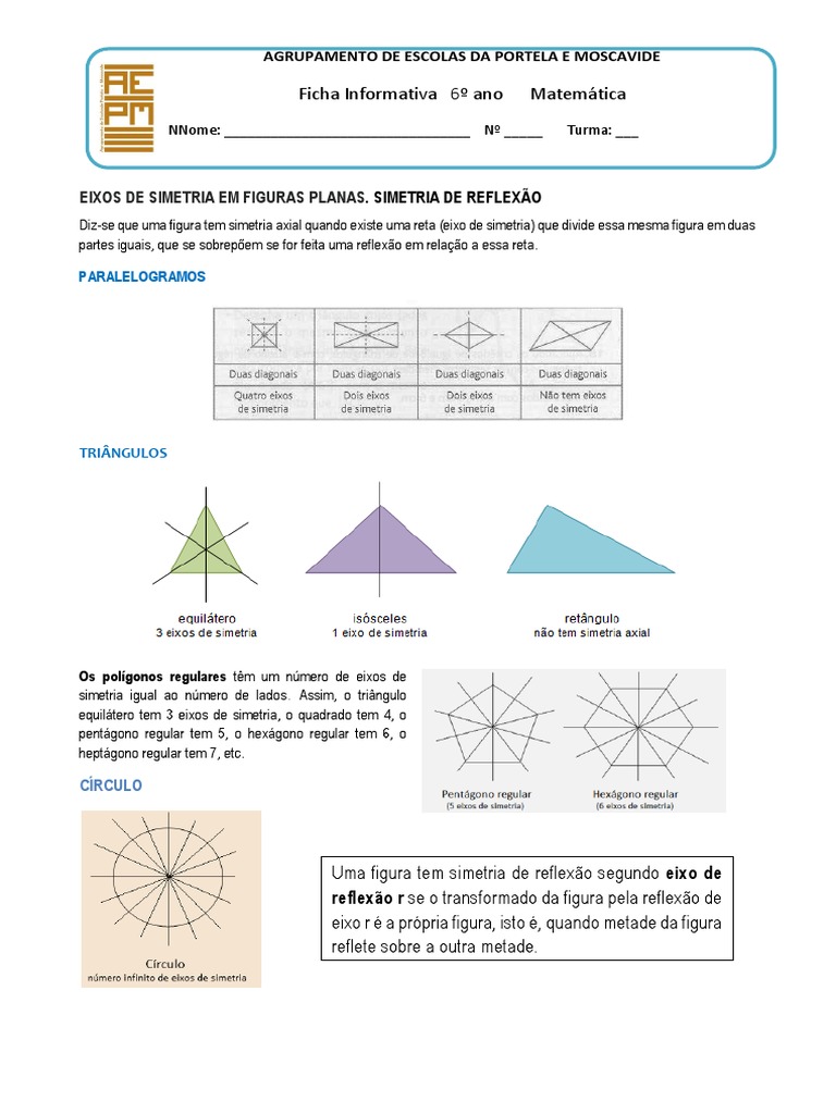 Eixos de Simetria em Figuras Planas. Simetria de Reflexão | PDF
