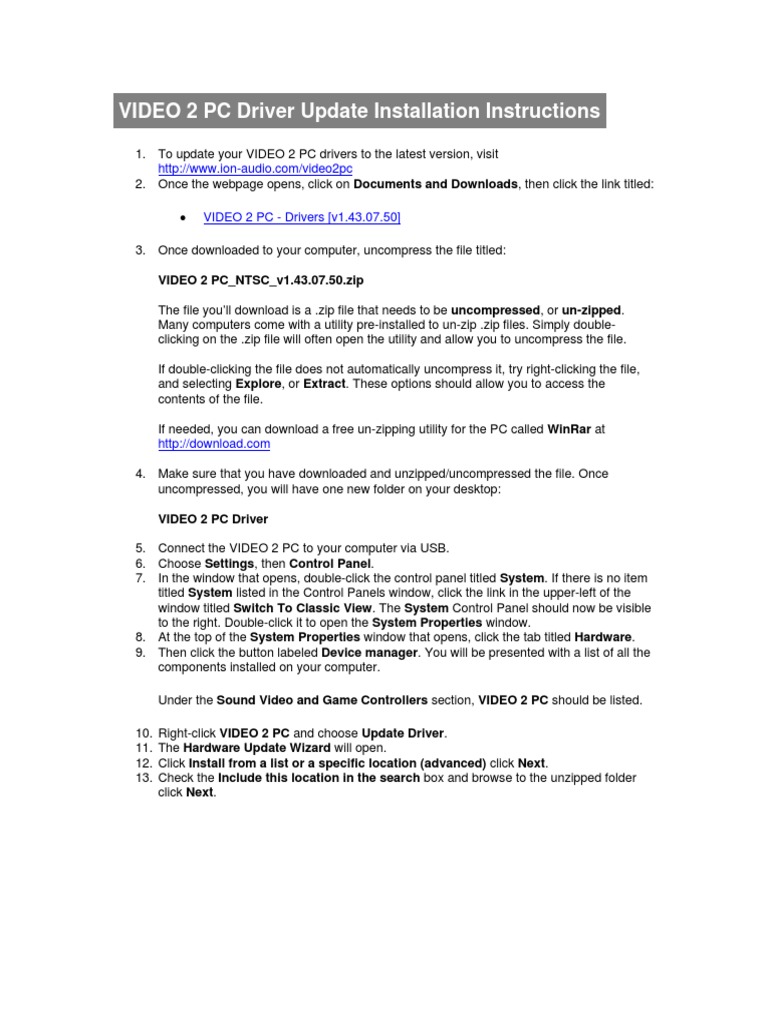 VIDEO 2 PC Driver Installation Guide | PDF | Personal Computers ...