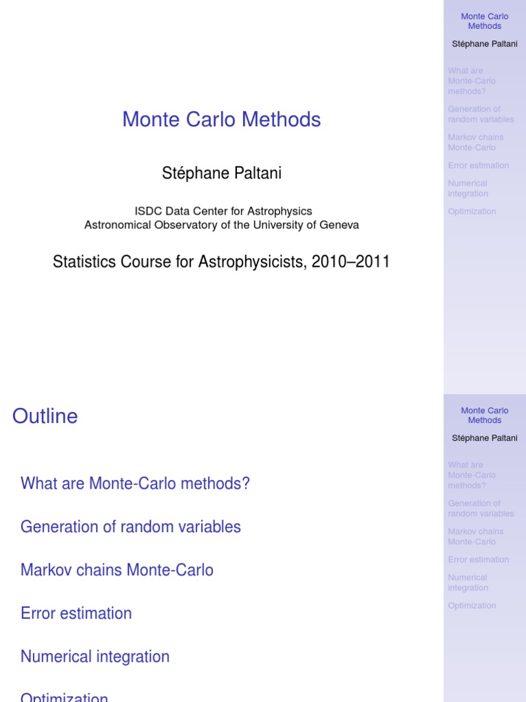 Monte Carlo Methods: Stéphane Paltani | PDF | Monte Carlo Method ...