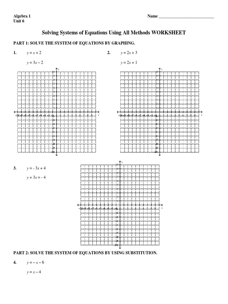Alg 1 Systems Worksheet Practice PDF | Download Free PDF | Equations ...