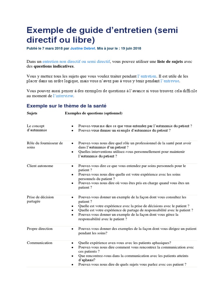 Exemple De Guide D Entretien1 Pdf Aphasie Psychologie