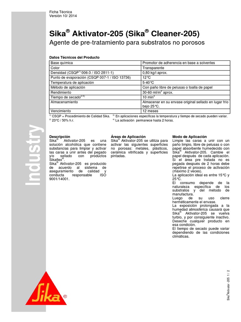 Sika Aktivator205 (Sika Cleaner205) Agente de PreTratamiento para
