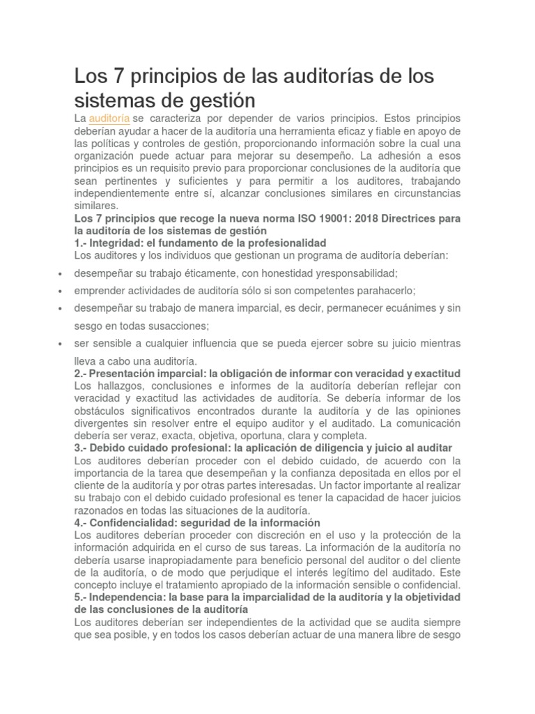 Los 7 Principios De Las Auditorías De Los Sistemas De Gestión Pdf