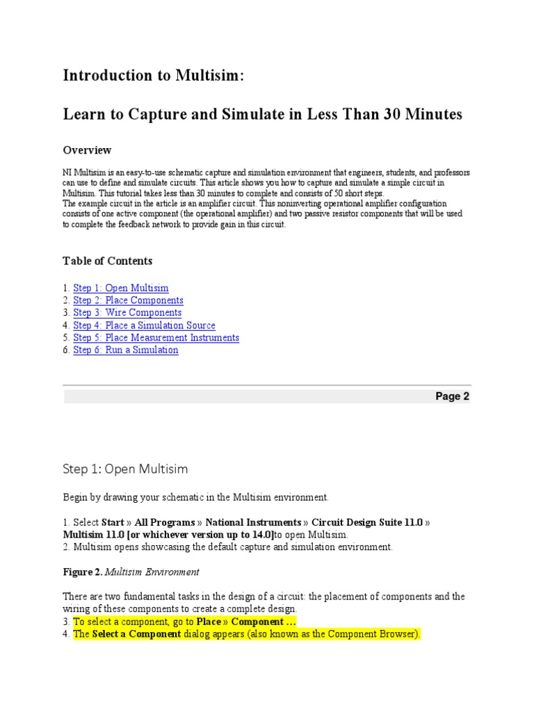 Multisim Tutorial: Simulating Amplifier Circuits | PDF | Operational ...