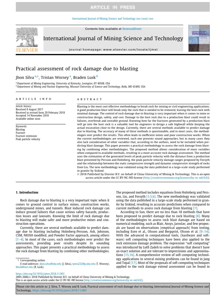 Rock Damage Assessment from Blasting | PDF | Fracture Mechanics | Young ...