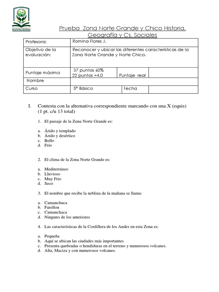 Evaluación sobre la Zona Norte de Chile | PDF | Chile | Clima templado