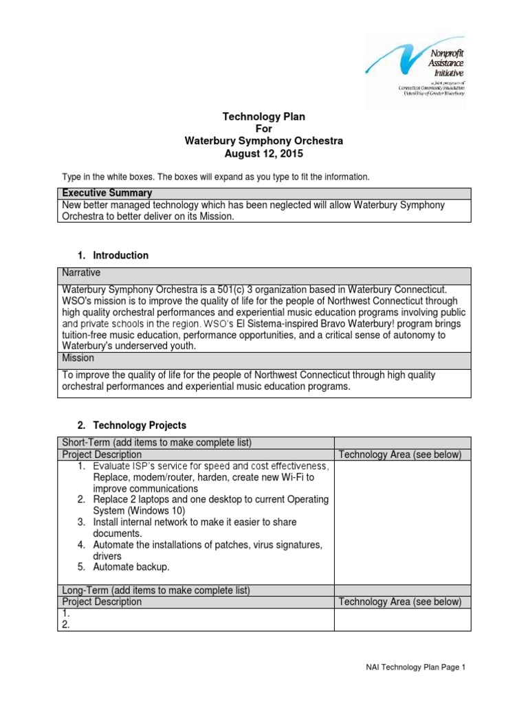 Waterbury Symphony Orchestra Tech Plan | PDF | Laptop | Internet