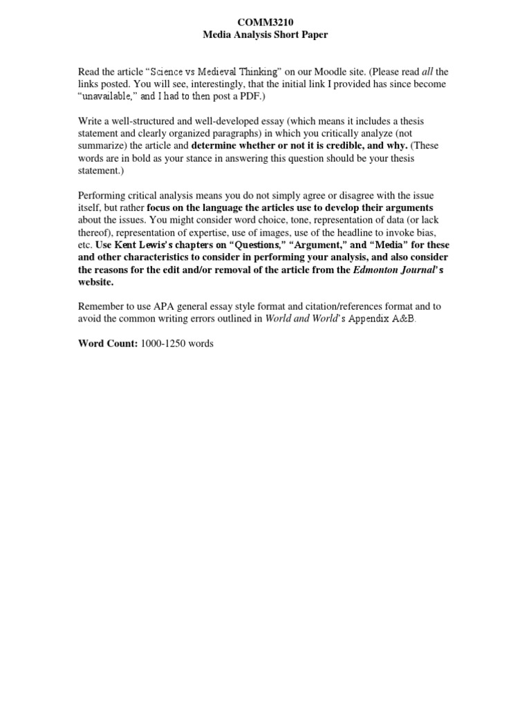 Media Analysis Essay Guidelines | PDF | Citation | Argument