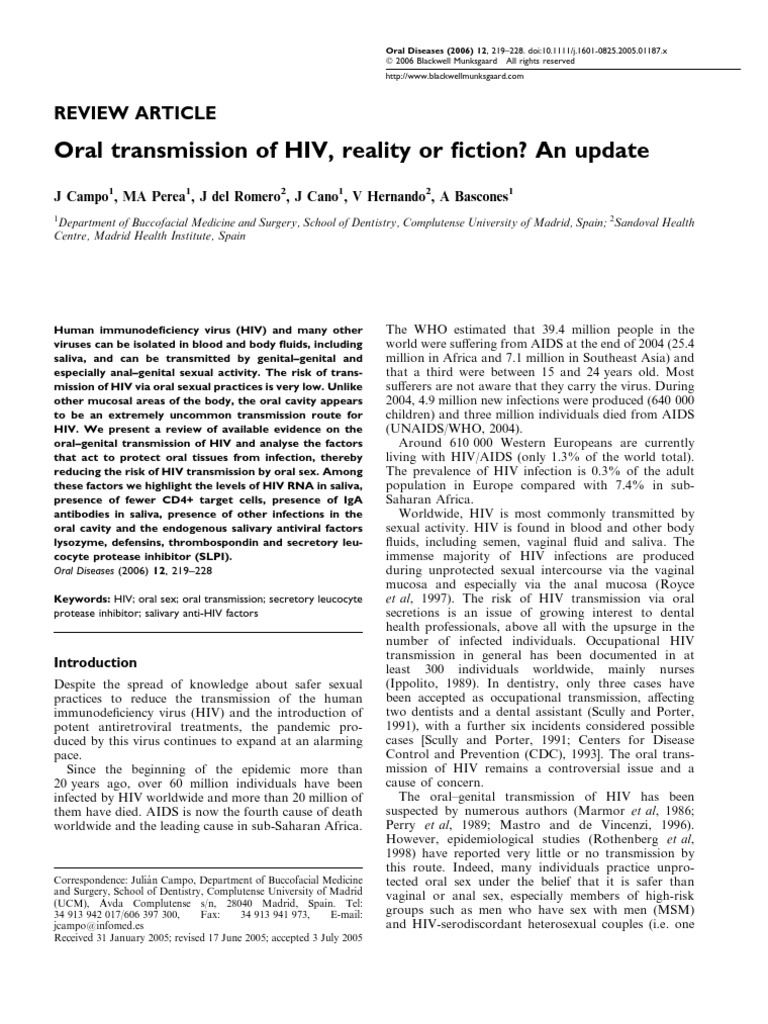 Oral Transmission Oral Diseases Oral Sex Hiv/Aids