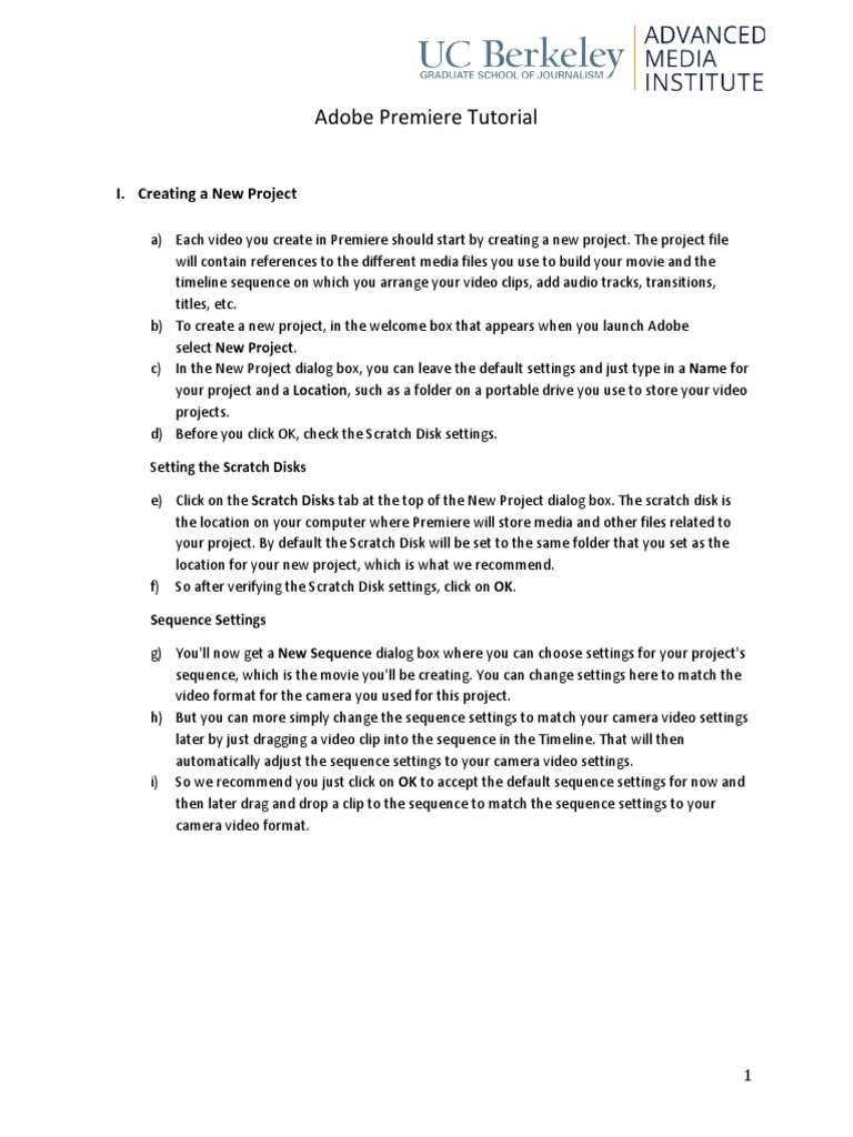 Adobe Premiere Tutorial: I. Creating A New Project | PDF | Computer ...