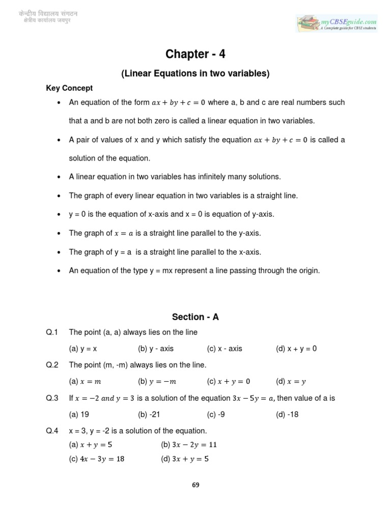 Chapter 4 (Linear Equations in Two Variables) PDF Line (Geometry