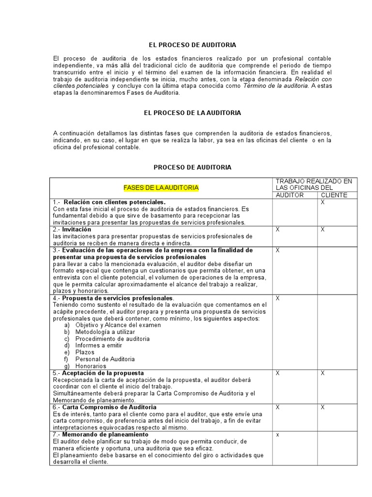 Fases del Proceso de Auditoría Financiera | PDF | Auditoría | Contralor