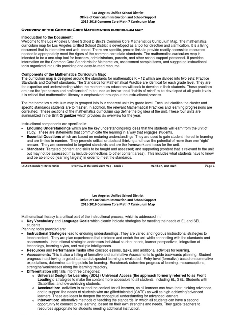 LAUSD 2015-2016 Math 7 Curriculum Map | PDF | Rational Number | Numbers