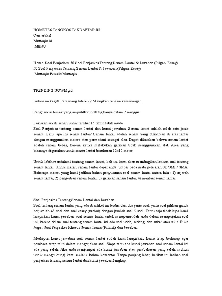 Soal Penjaskes Senam Lantai