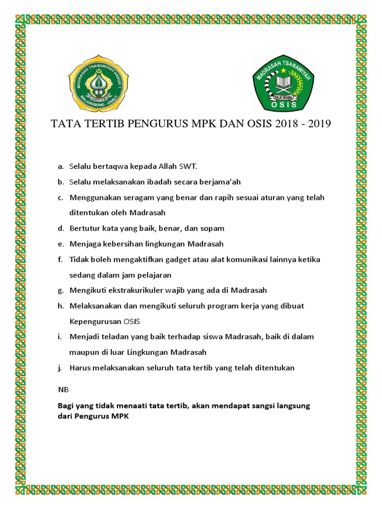 Tata Tertib Pengurus Osis Dan Mpk