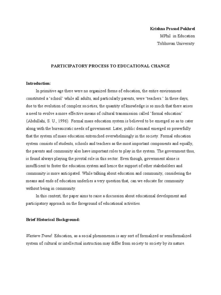 Participatory Process To Educational Change | PDF | Community | Learning