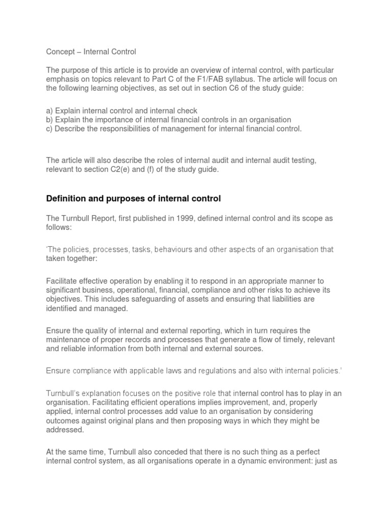 Definition and Purposes of Internal Control | PDF | Internal Control ...