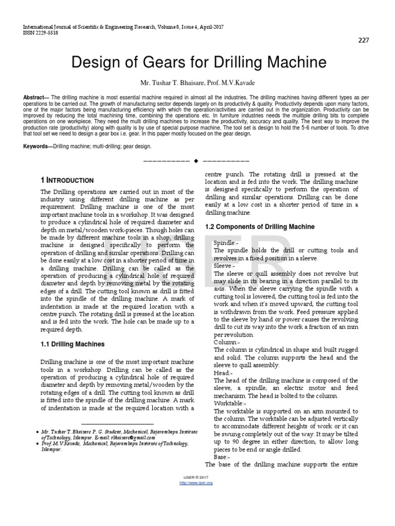 Design of Gears For Drilling Machine | PDF | Drilling | Drill