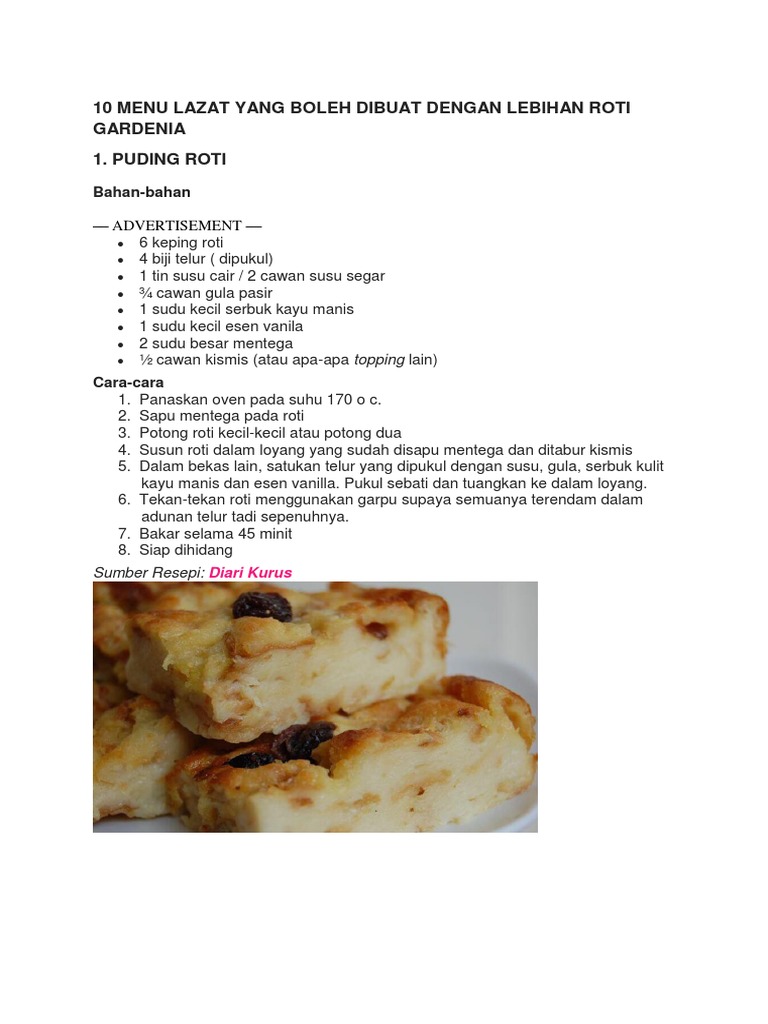 10 Menu Lazat Yang Boleh Dibuat Dengan Lebihan Roti Gardenia | PDF ...