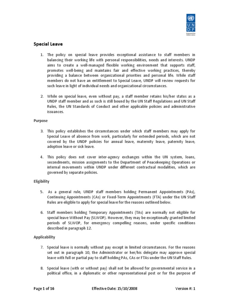 Special Leave Policy Overview | PDF | Employment | Insurance