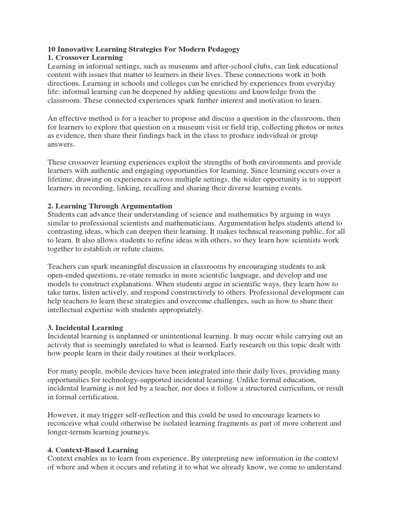 Crossover Learning: Innovative Strategies | PDF | Educational ...