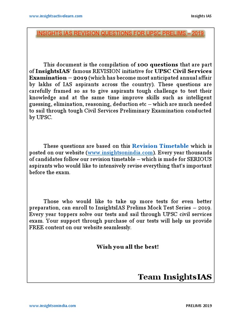 Insights Ias Revision Questions For Upsc Prelims - 2019 | PDF | Hubble ...