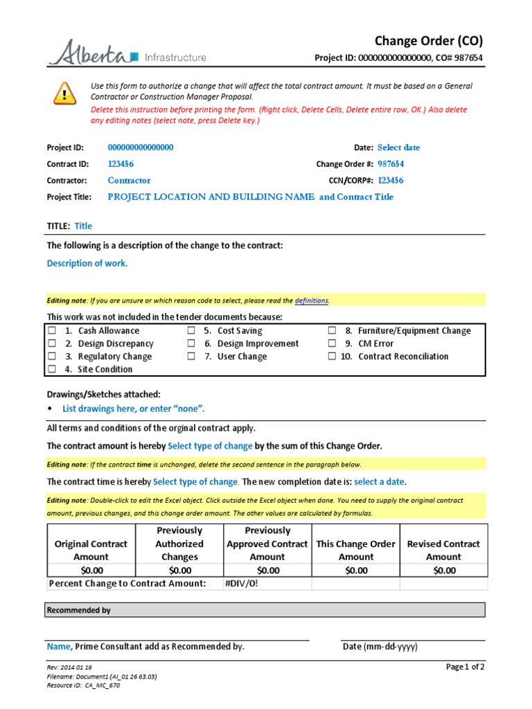 CA Change Order PDF Microsoft Excel Computing