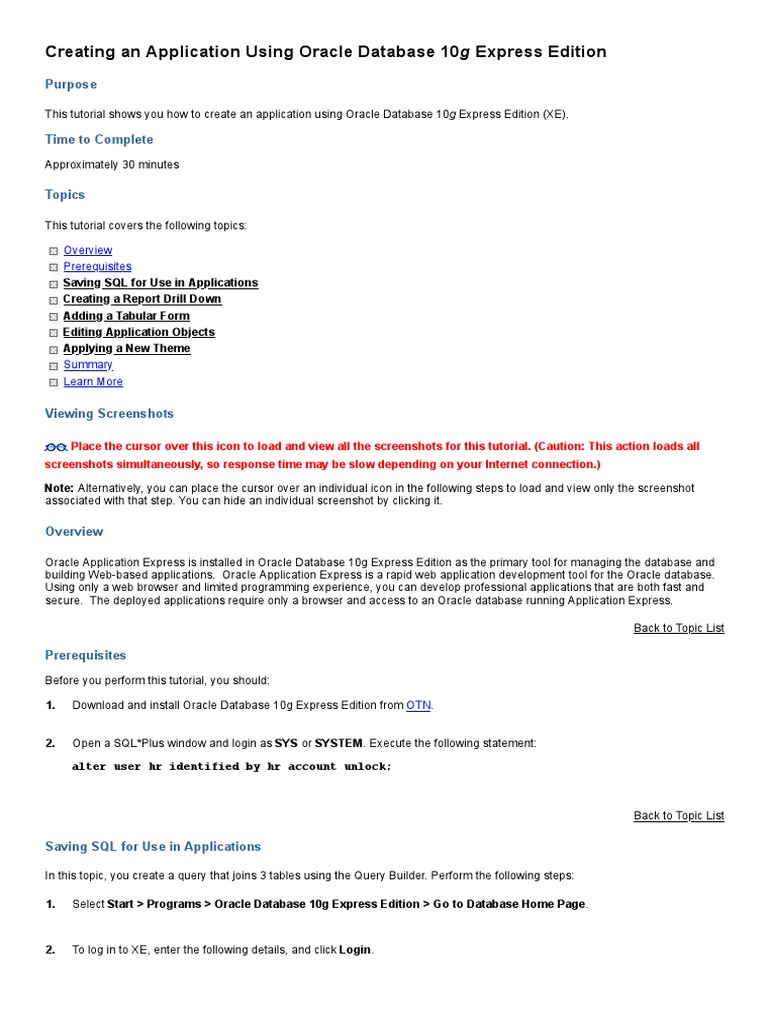 Creating An Application Using Oracle Database 10G Express Edition – YORV