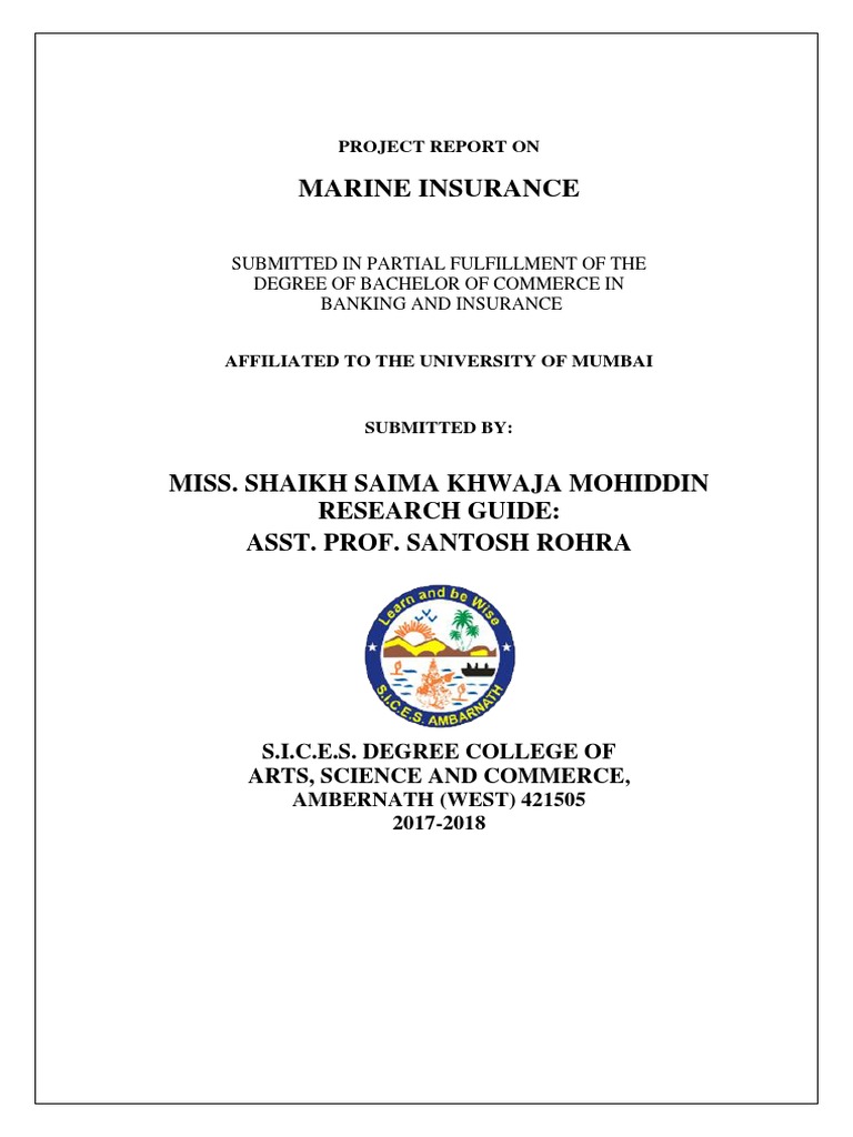 Marine Insurance Project Report | PDF | Cargo | Insurance