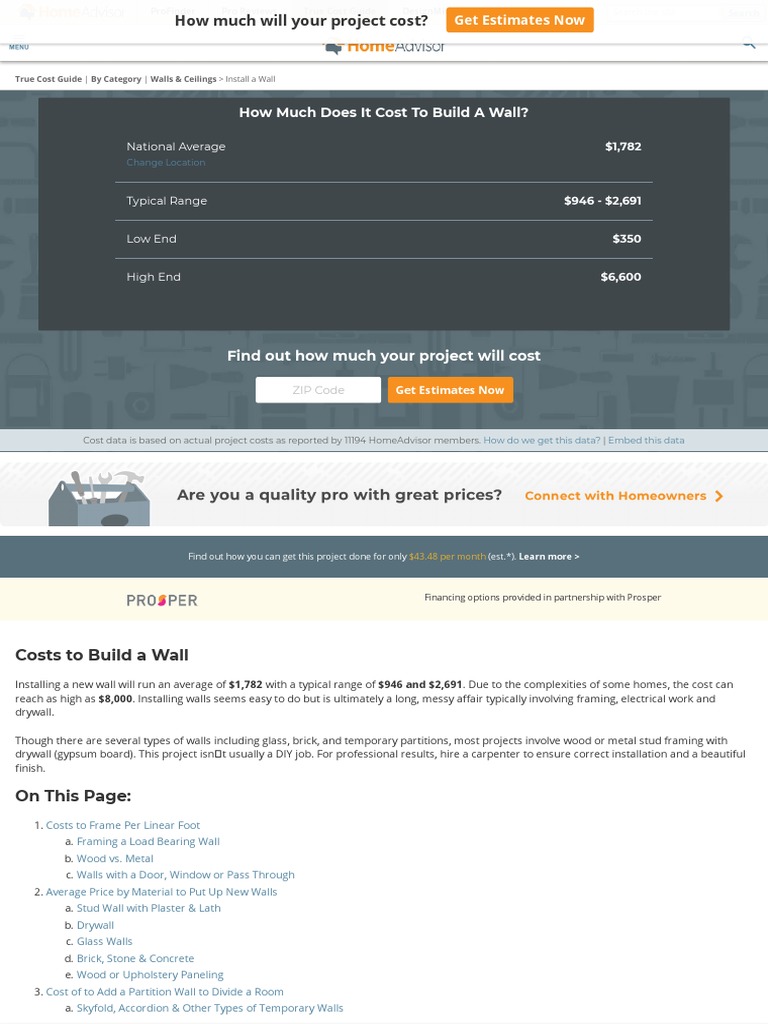 National Average Costs To Build A Wall PDF Wall Framing