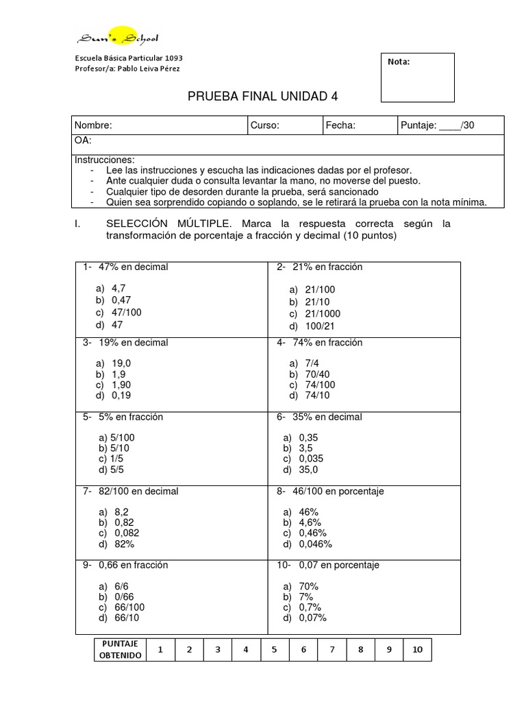 Prueba Matemáticas Unidad 4 | PDF | Business | Enseñanza de matemática