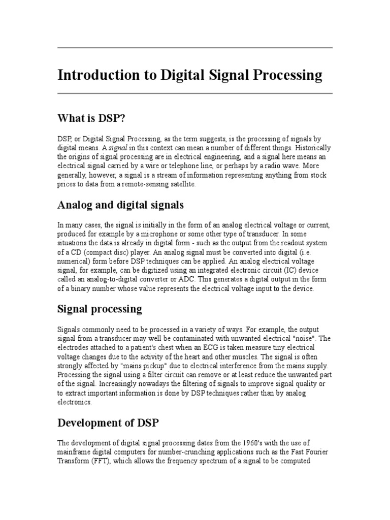 Introduction To Digital Signal Processing PDF Digital Signal