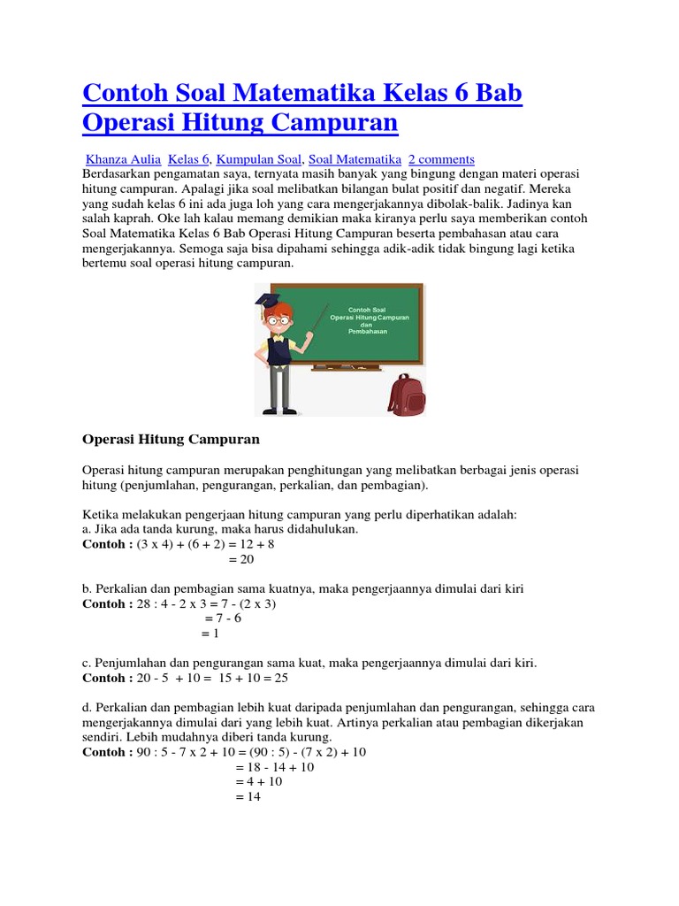 Contoh Soal Matematika Kelas 6 Bab Operasi Hitung Campuran Docx