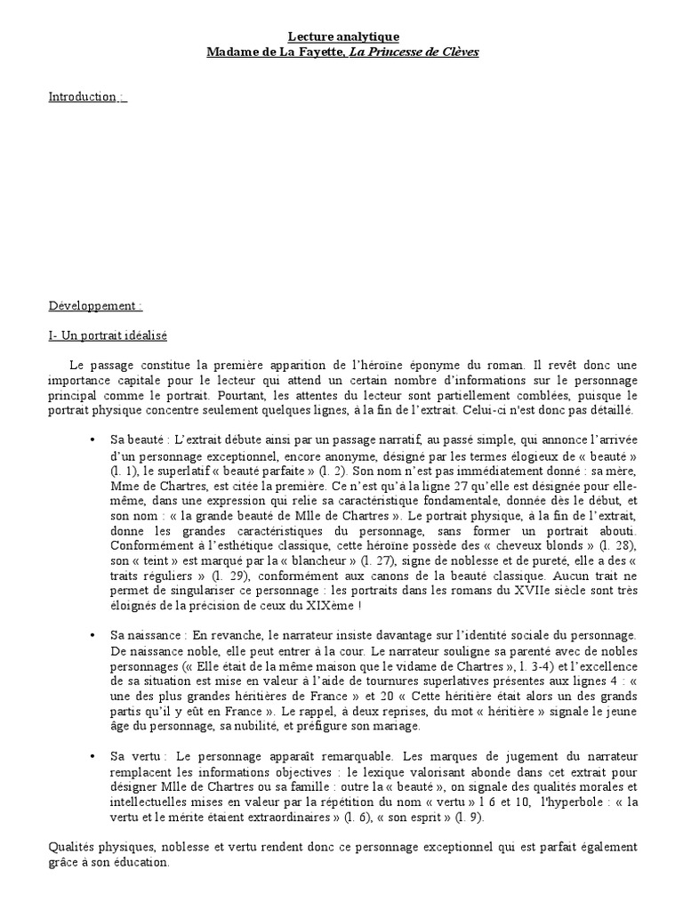 Commentaire De Texte La Princesse De Clèves La Princesse de Cleve | PDF