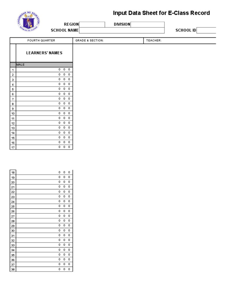 E-Class Record Input Data Sheet | PDF | Behavior Modification | Learning
