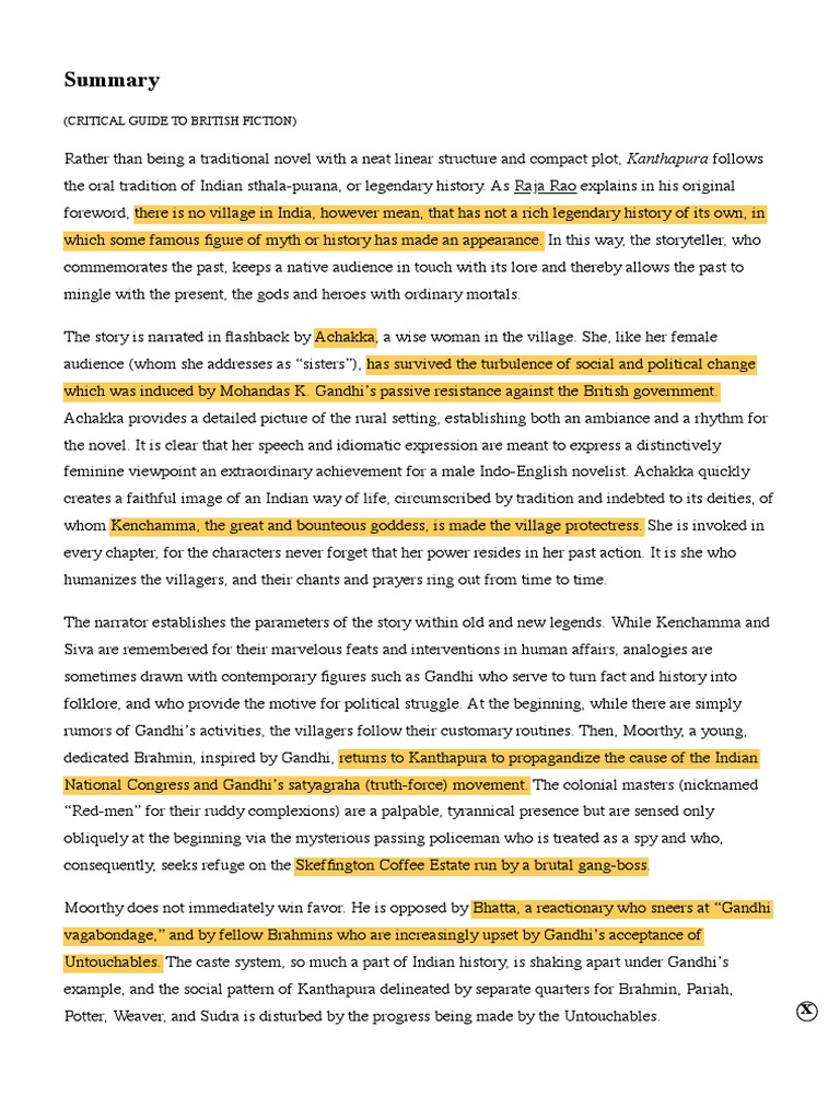 Kanthapura Summary PDF Mahatma Gandhi
