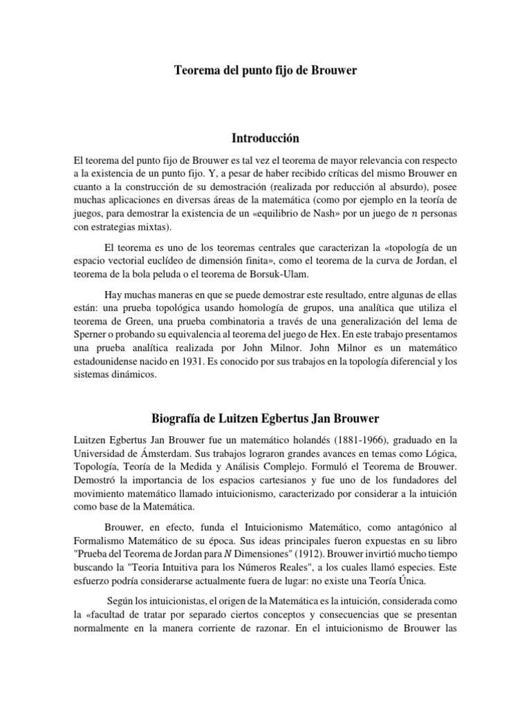 Teorema Del Punto Fijo de Brouwer PDF Esfera Función continua