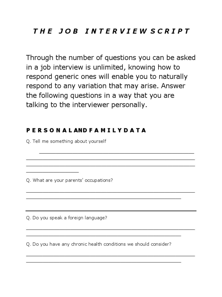 The Job Interview Script: Personalandfamilydata | Cognitive Science ...