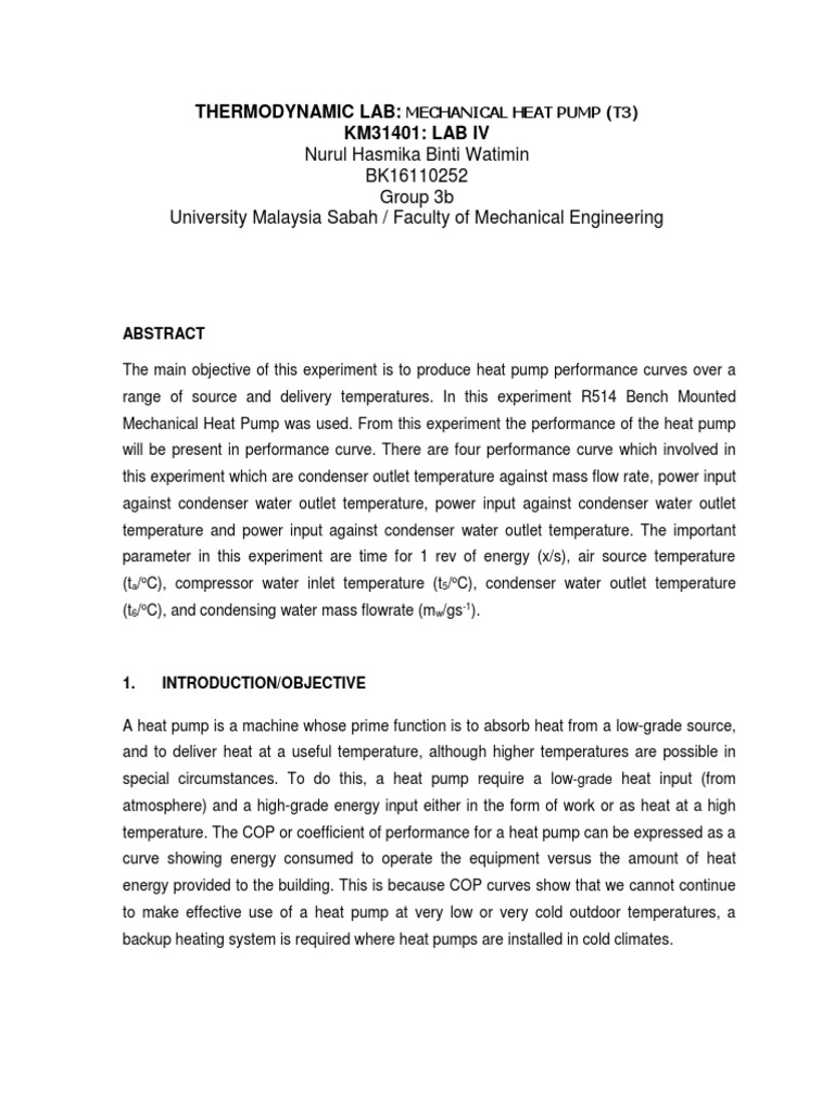 BK16110252 Experiment V1 KM314011718II REPORT PDF Heat Pump