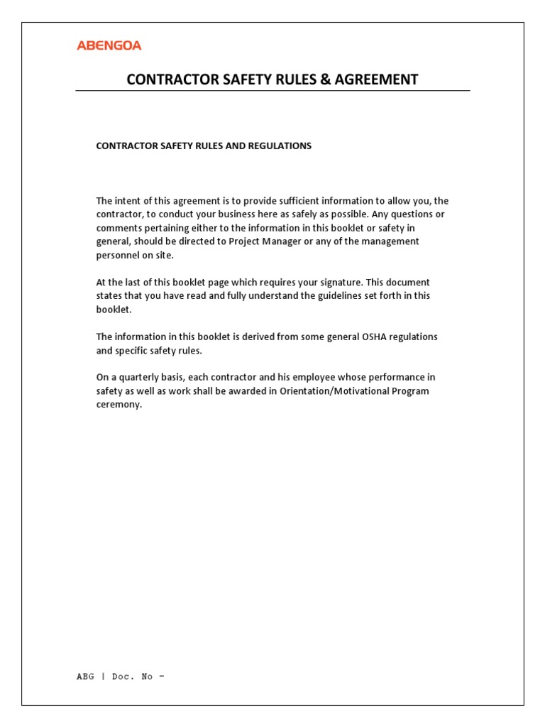Contractor Safety Rules Guide | PDF | Personal Protective Equipment ...