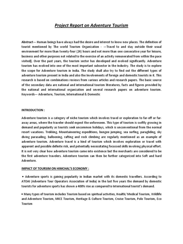 Project Report On Adventure Tourism | PDF | Adventure Travel | Tourism