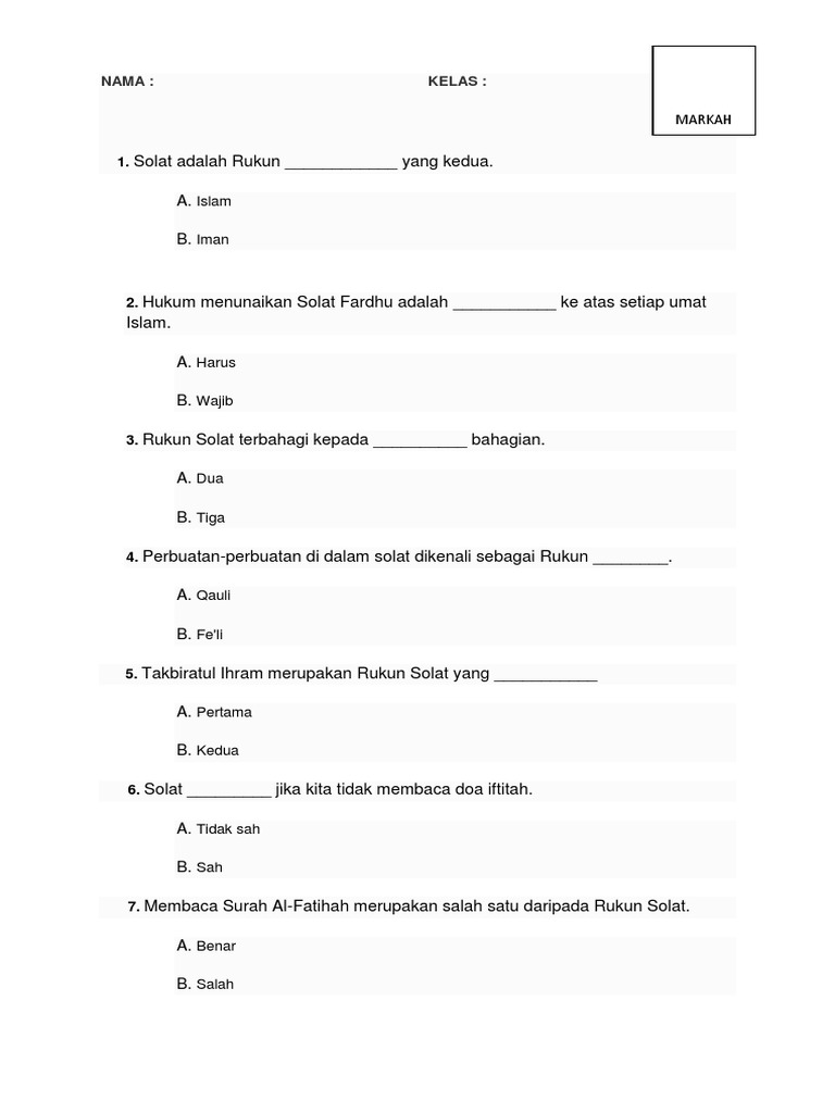 Soalan Rukun Solat Pdf