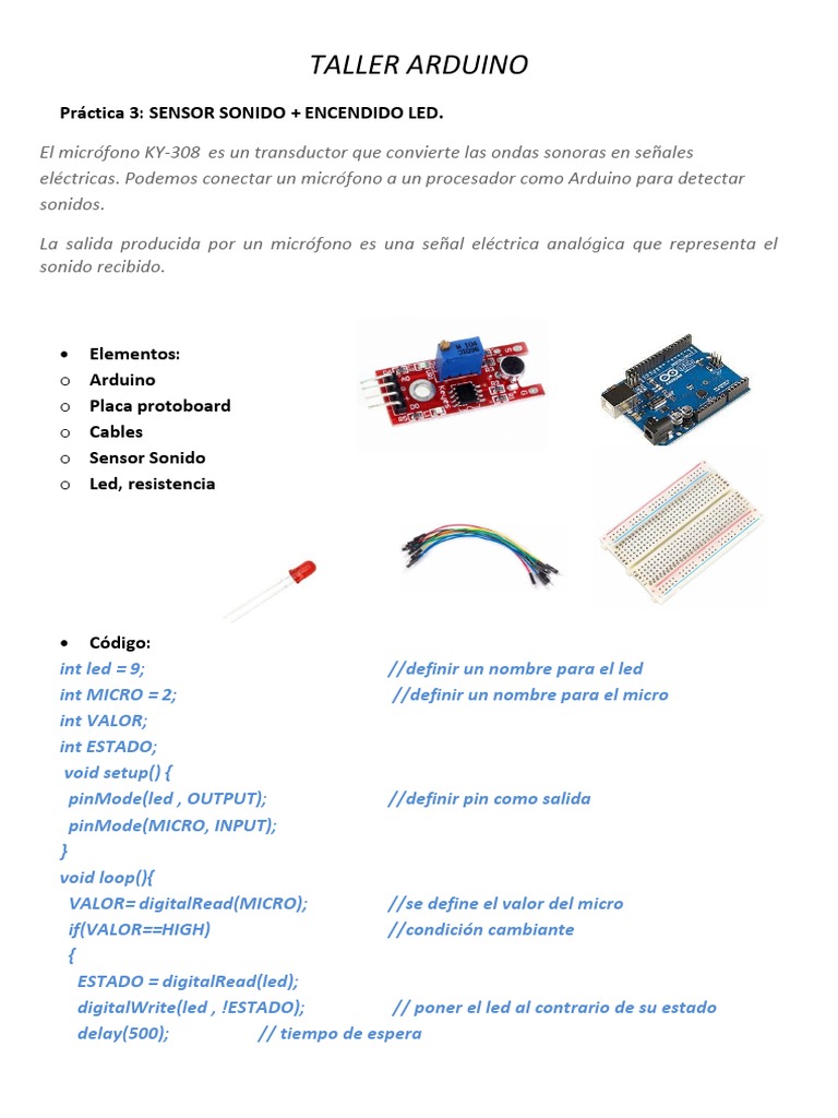 TALLER ARDUINO - P3 - Sensor Sonido y Encendido Led | PDF