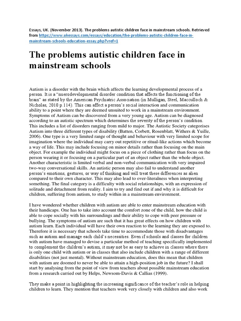 The Problems Autistic Children Face in Mainstream Schools | PDF ...