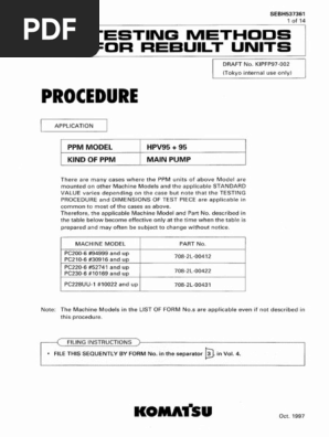 PC200-6 MAIN PUMP TEST (94999 Up) SEBH537361 - 10678 | PDF
