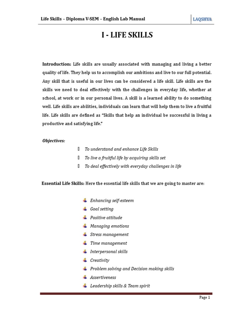 Life Skills Lab PDF Goal Stress (Biology)
