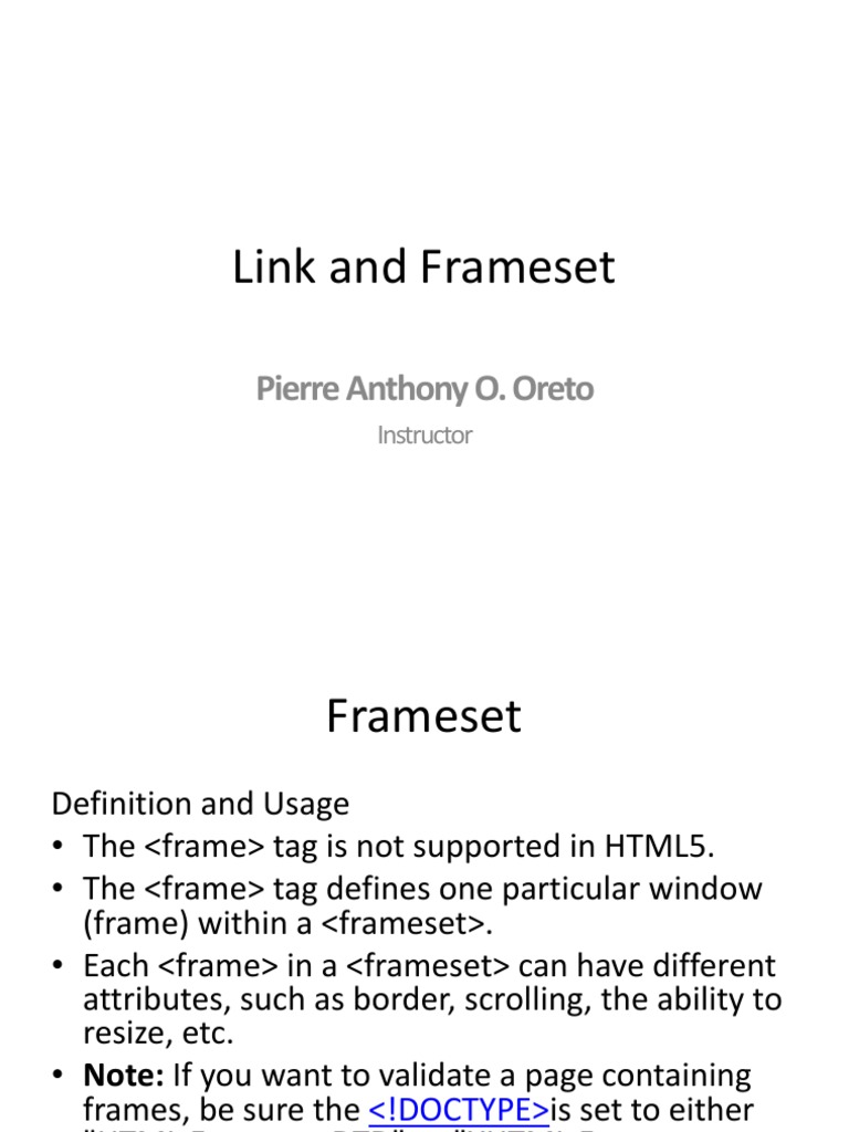 Link and Frameset Pierre Anthony O. Oreto PDF Html Element Hyperlink