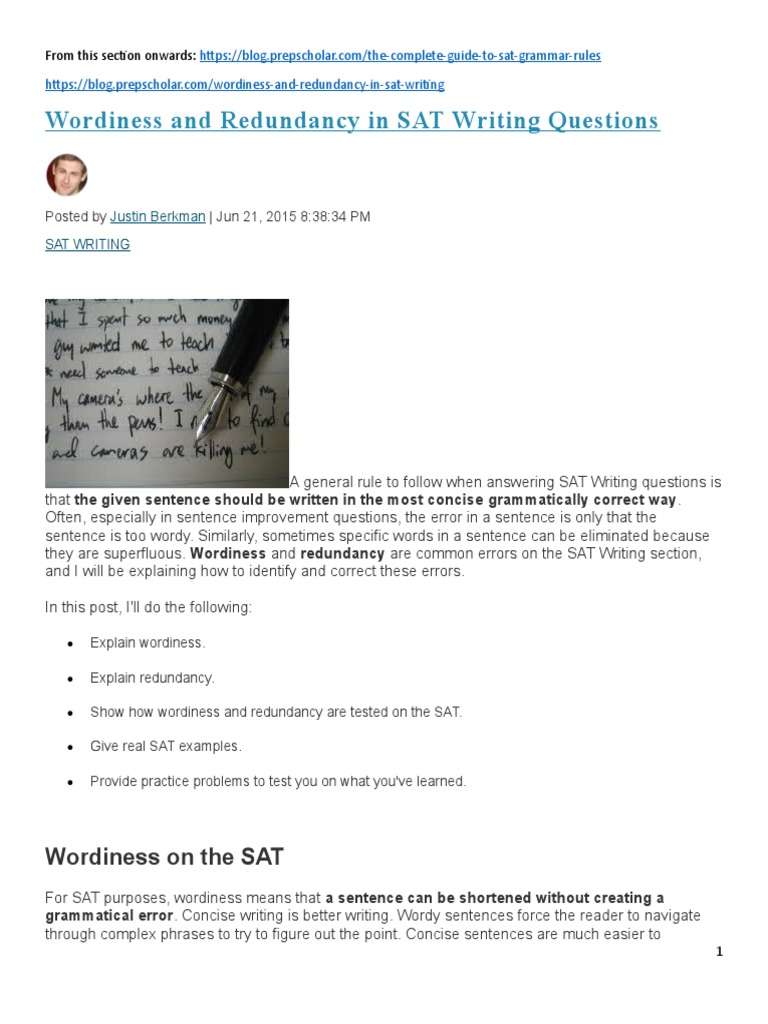 SAT Writing: Avoid Wordiness & Redundancy | PDF | Phrase | Sentence ...